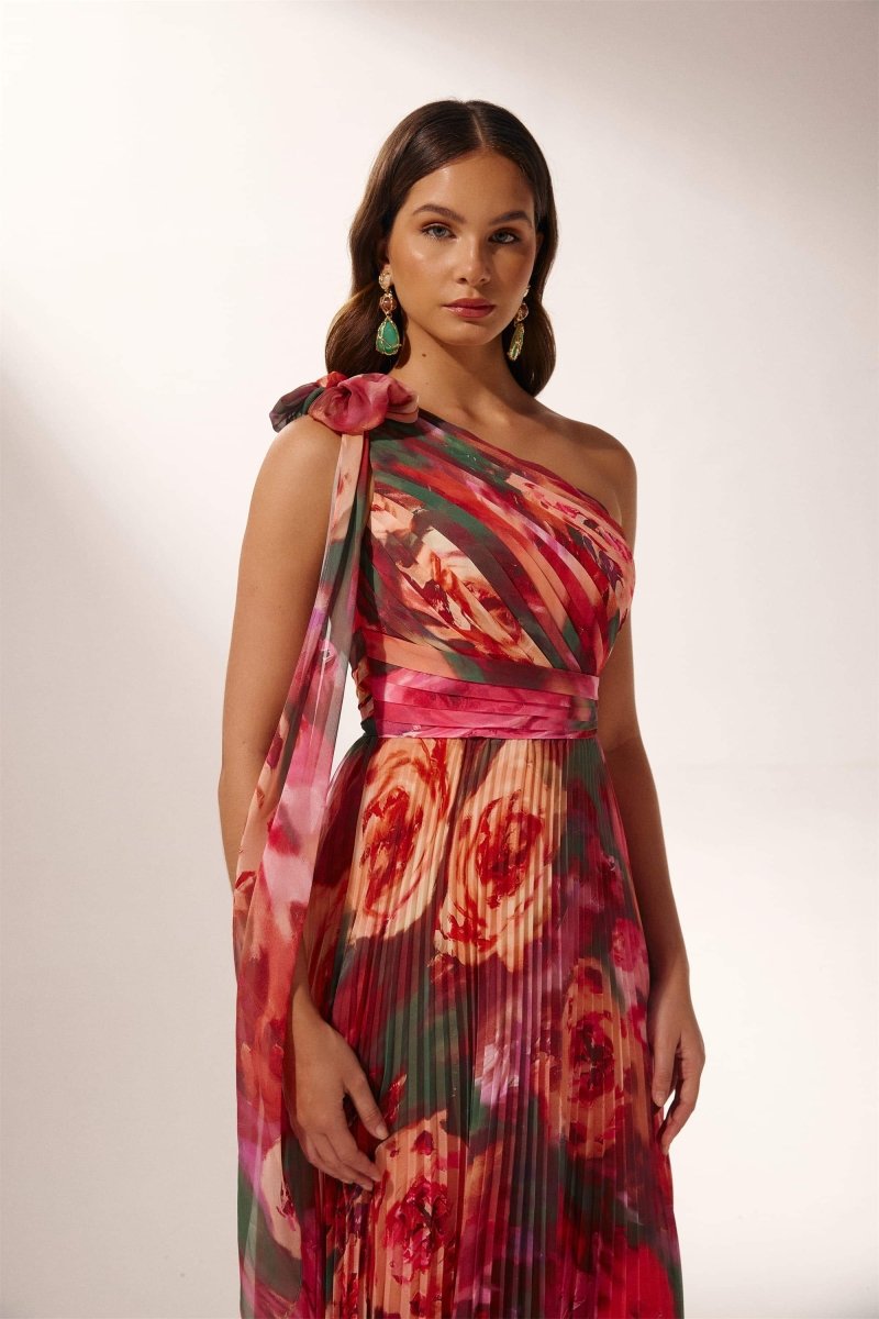 Valerie Pleated One-shoulder Maxi Dress