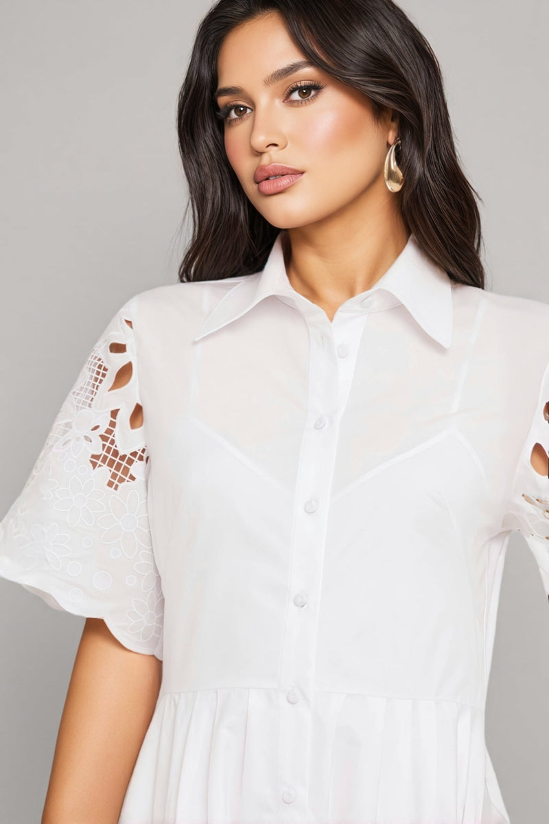 Olriced White Cutout Lapel Maxi Dress