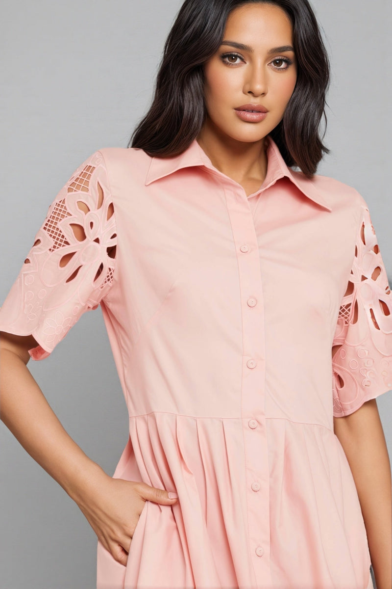 Jex Pink Cutout Lapel Maxi Dress
