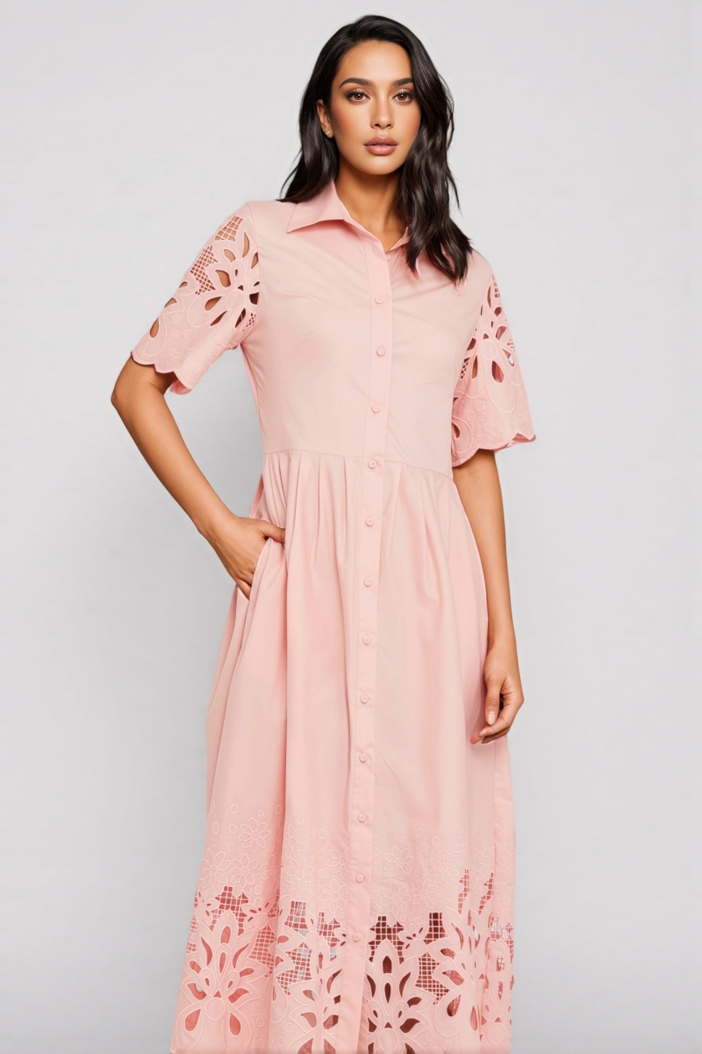 Jex Pink Cutout Lapel Maxi Dress