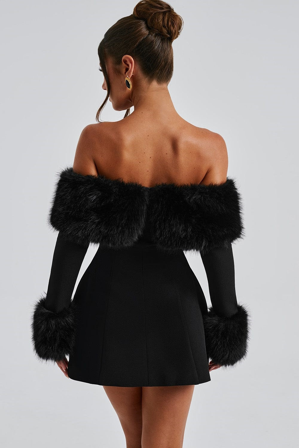 Regina Fur Collar Off Shoulder Mini Dress