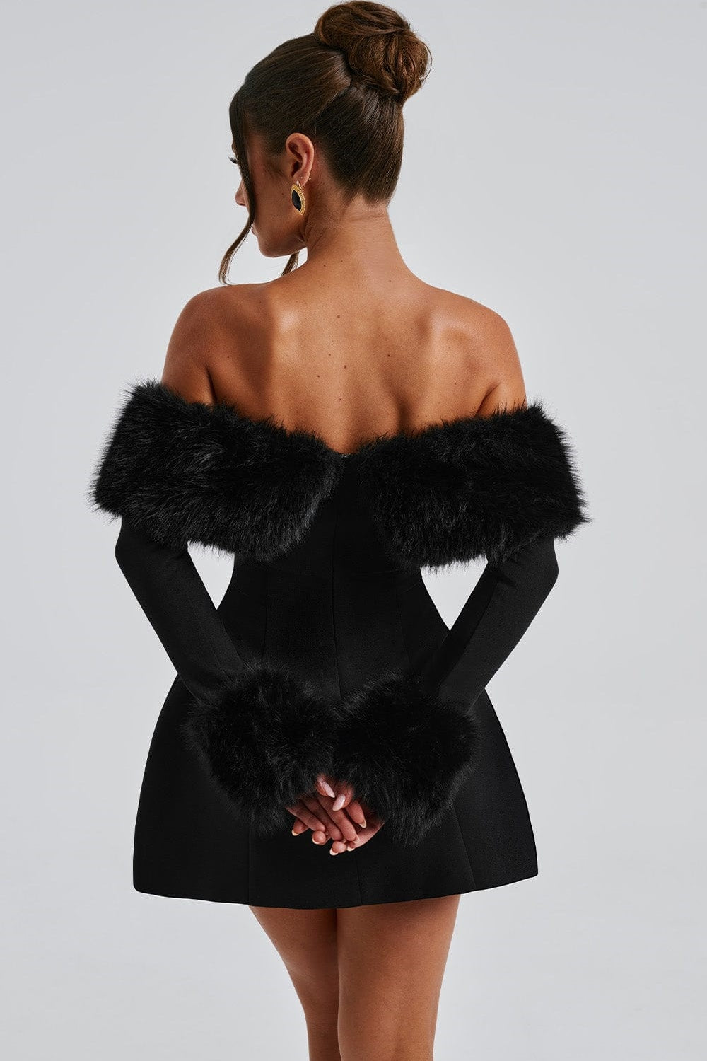 Regina Fur Collar Off Shoulder Mini Dress