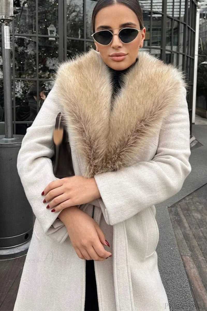 Wool Blend Fur Collar Overcoat