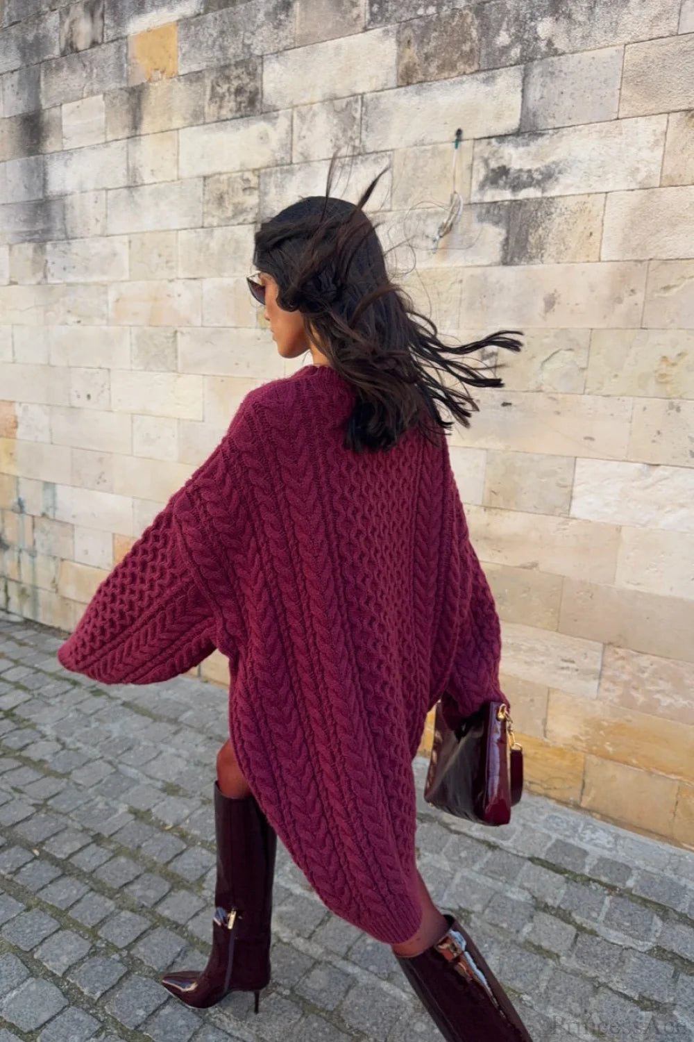 Crewneck Cable Knit Loose Sweater