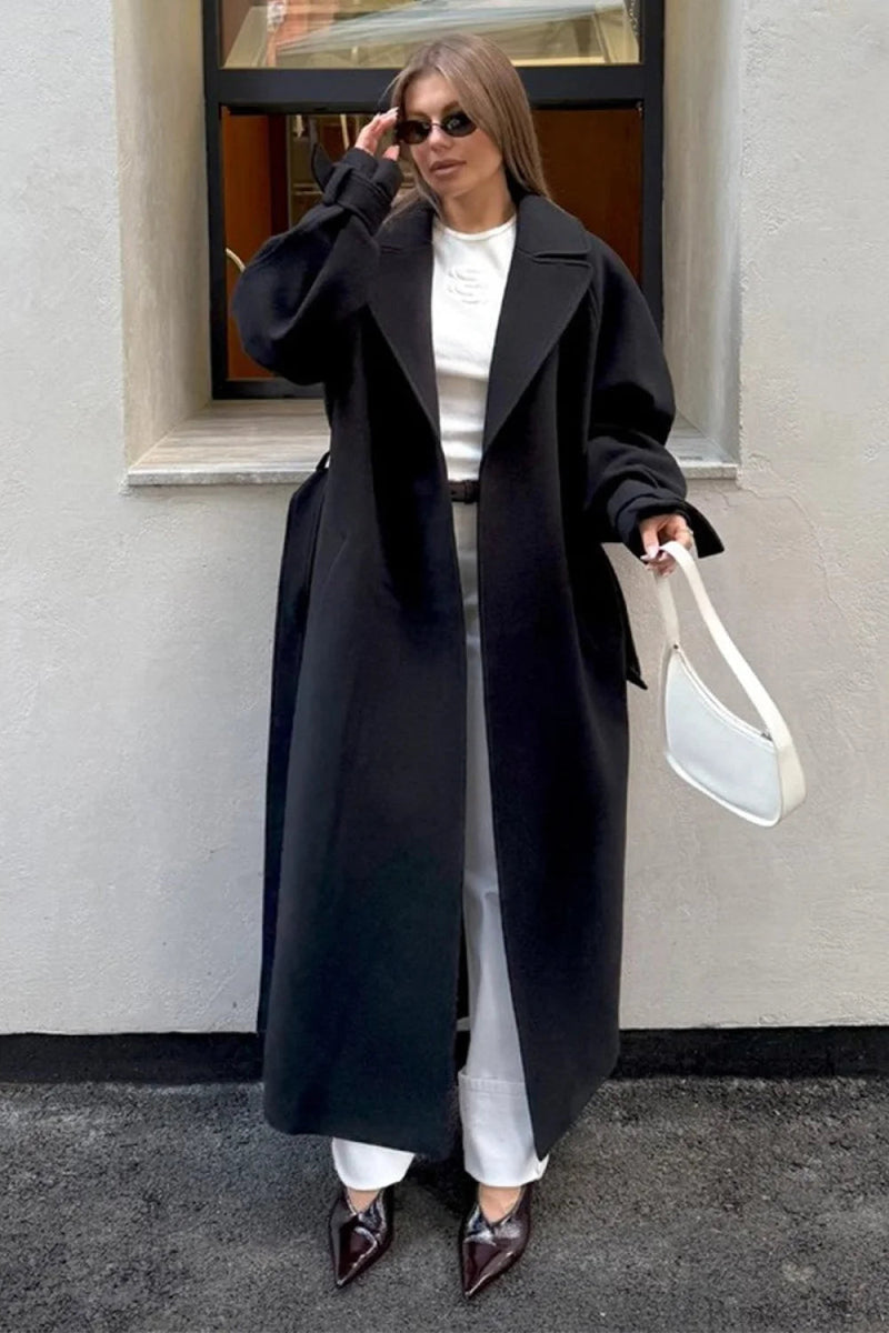 Wool Tie Waist Relaxed Overcoat