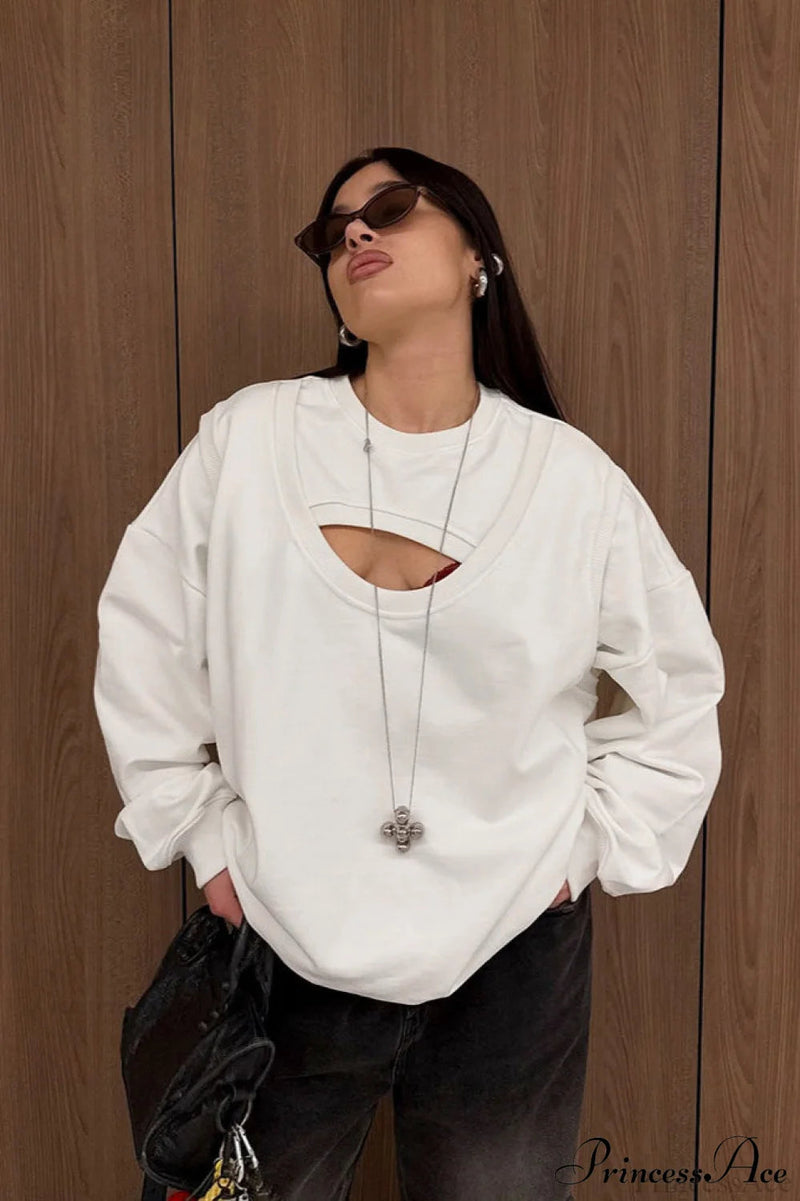 Fake Two Piece Cutout Loose Sweatshirt