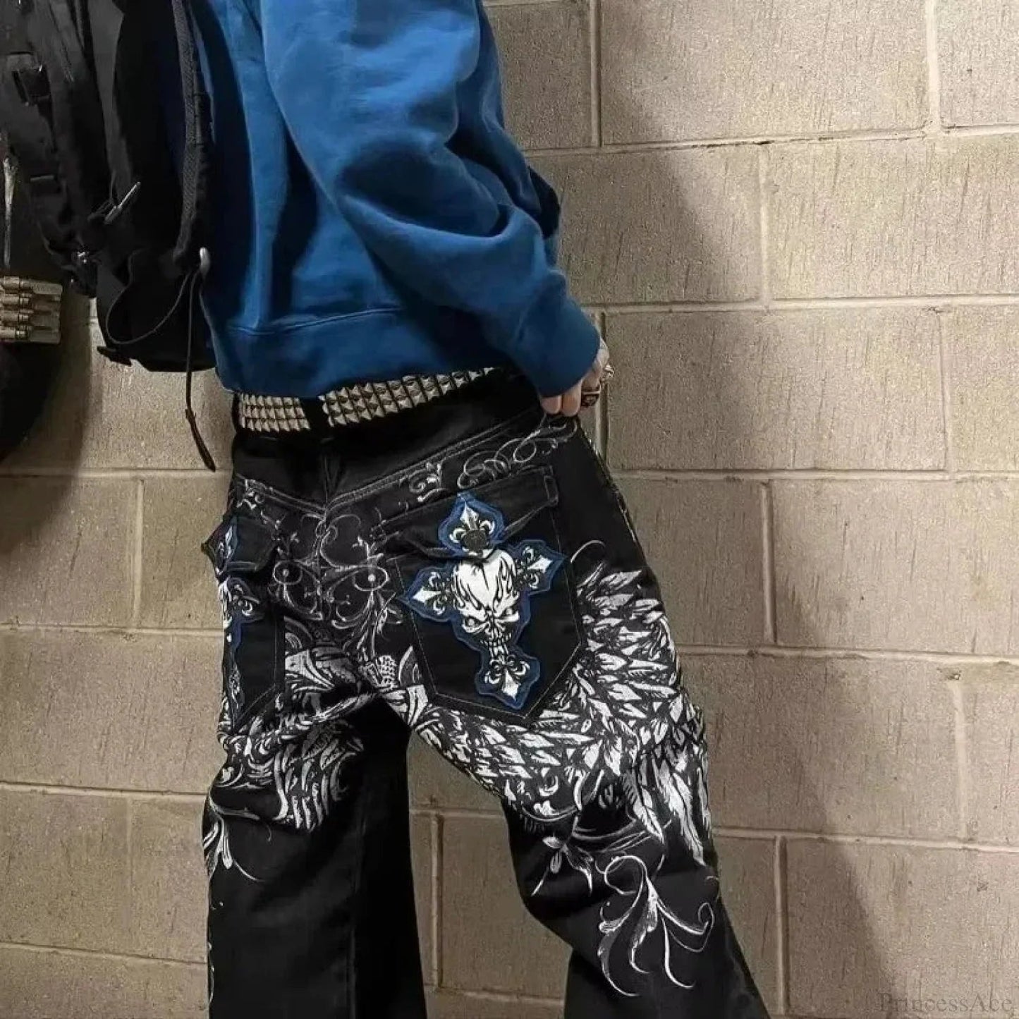 Gothic Cross Wings Stitched Pants