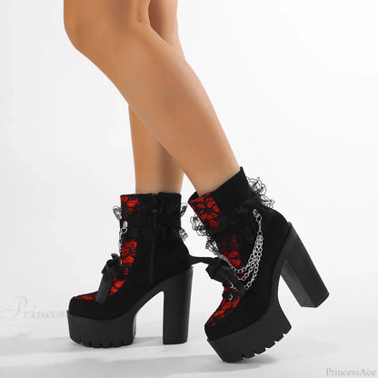 Gothic Lace Chunky Heel Boot