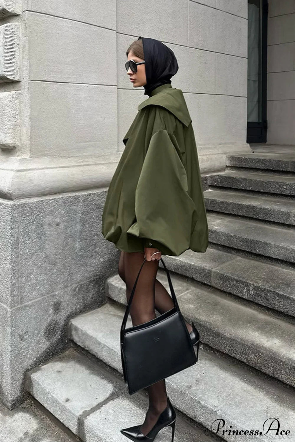 Green Unique Loose Slimming Coat