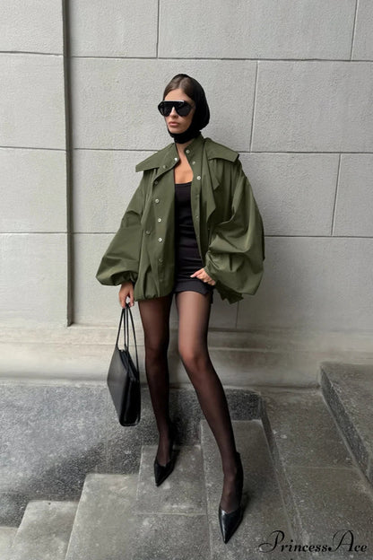 Green Unique Loose Slimming Coat