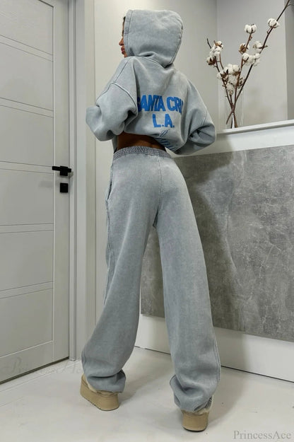 High Street Gray Loose Hoodie Jogger Two Piece Set