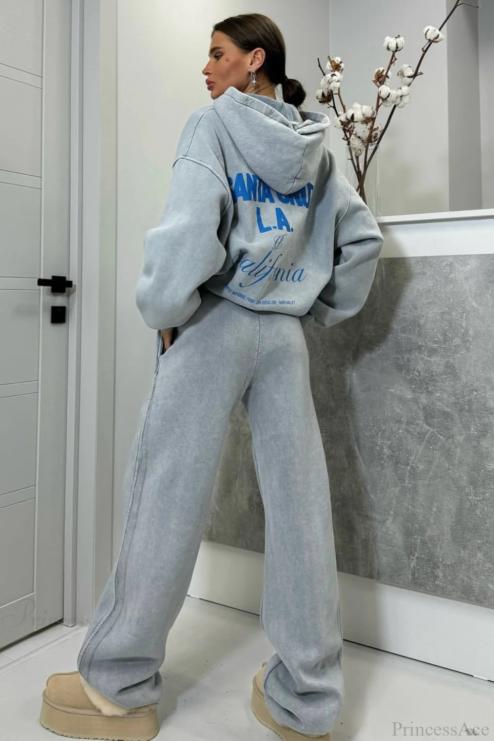 High Street Gray Loose Hoodie Jogger Two Piece Set