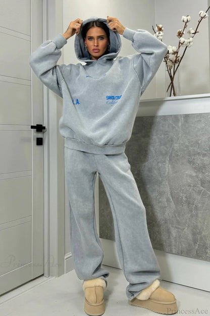 High Street Gray Loose Hoodie Jogger Two Piece Set