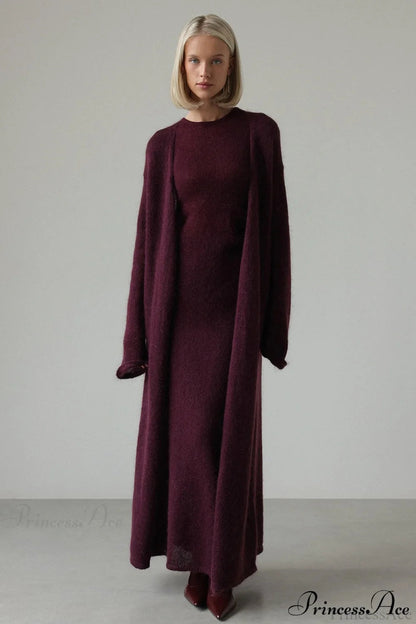 Knit Cardigan and Sleeveless Dress Two Piece Set