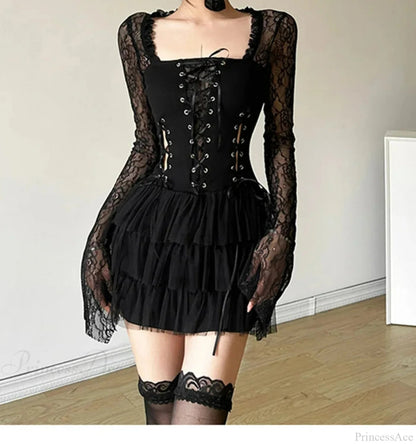 Lace Frilled Mini Dress