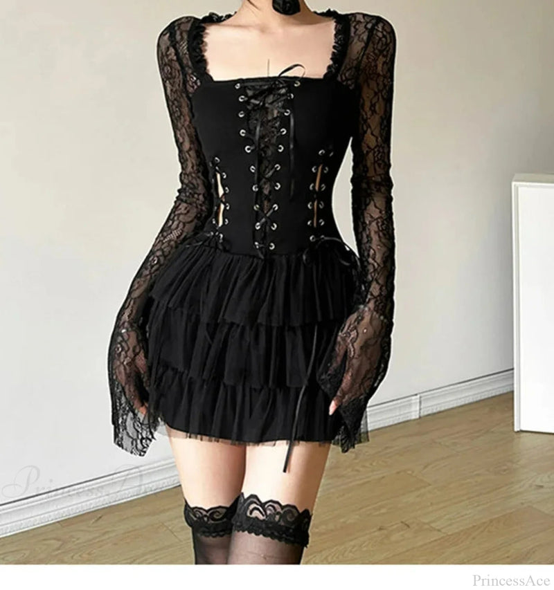 Lace Frilled Mini Dress