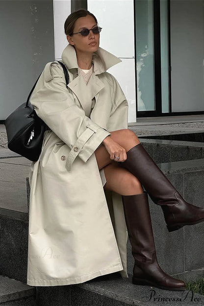 Loose Long Belted Waist Trench Overcoat