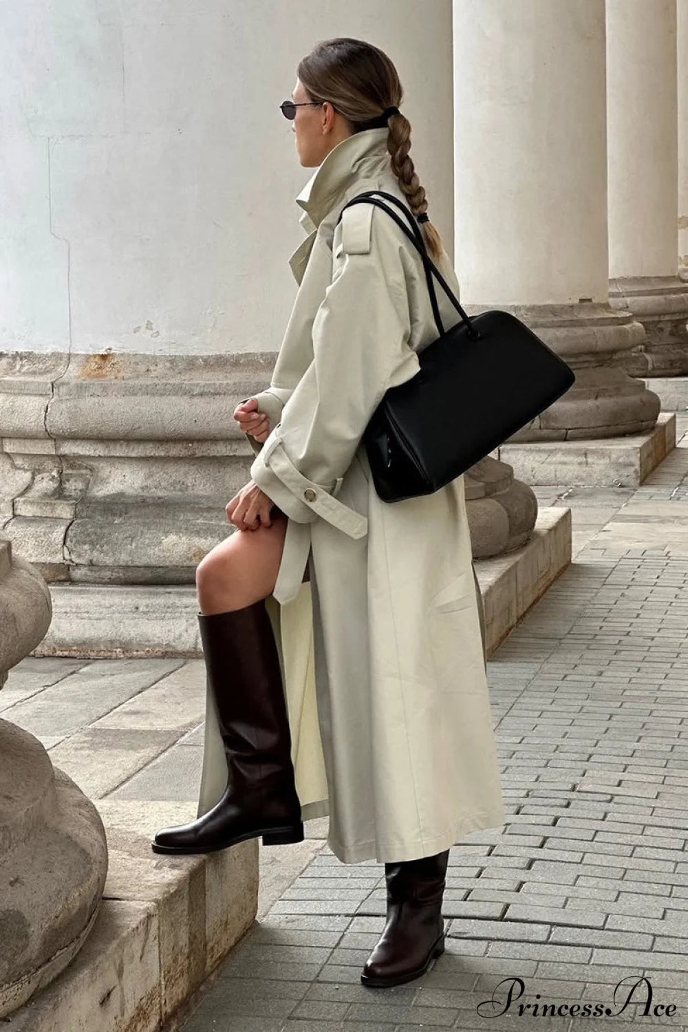 Loose Long Belted Waist Trench Overcoat