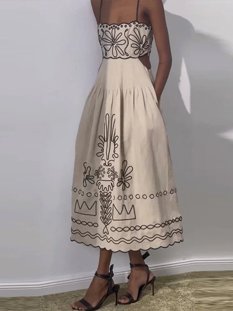 Printed Hollow Out Long Dress