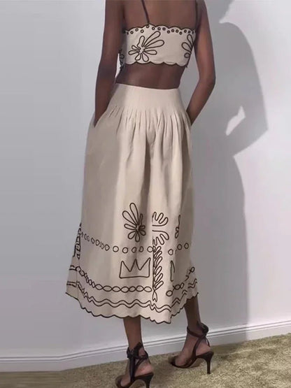 Printed Hollow Out Long Dress