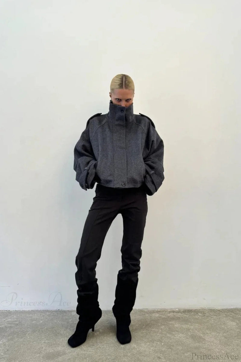 Stand Collar Buttoned Short Wool Coat
