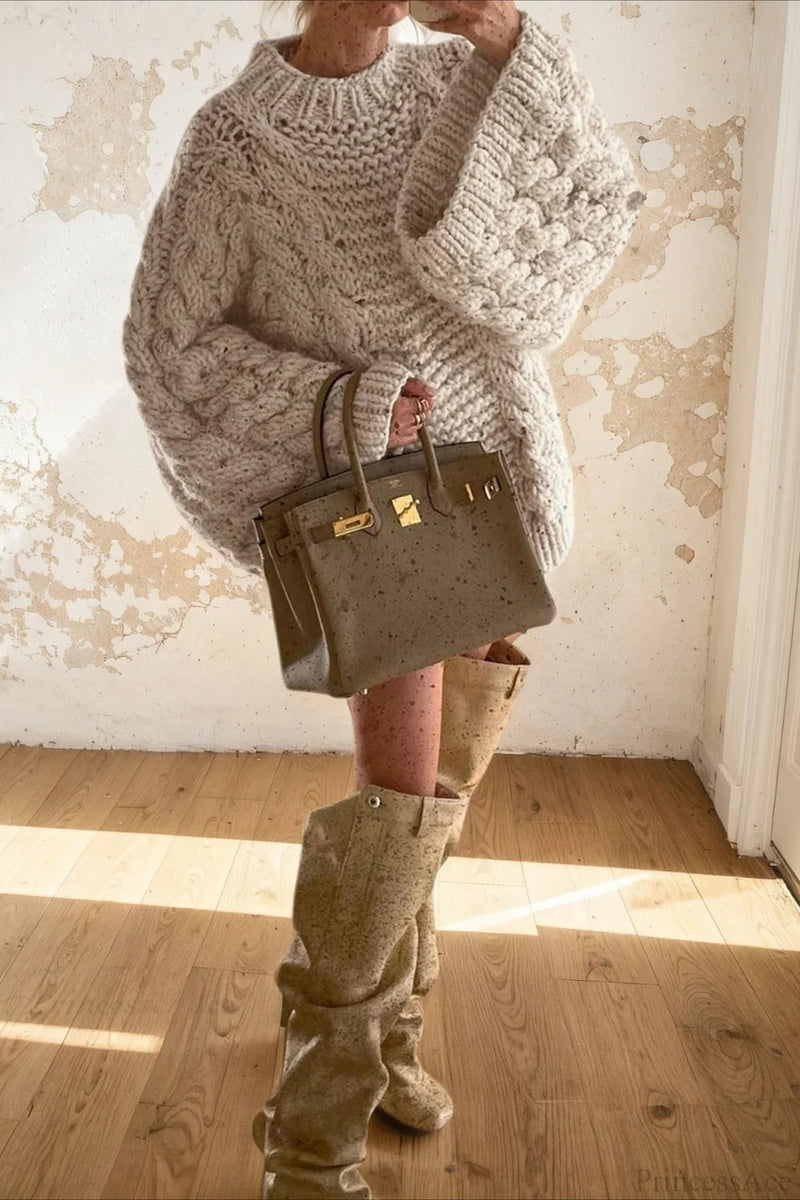 Stylish Crewneck Bell Sleeve Loose Sweater