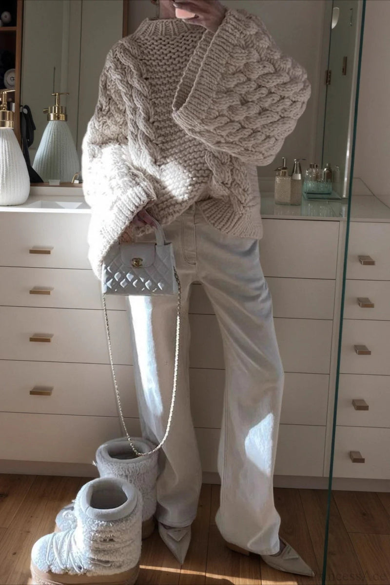 Stylish Crewneck Bell Sleeve Loose Sweater