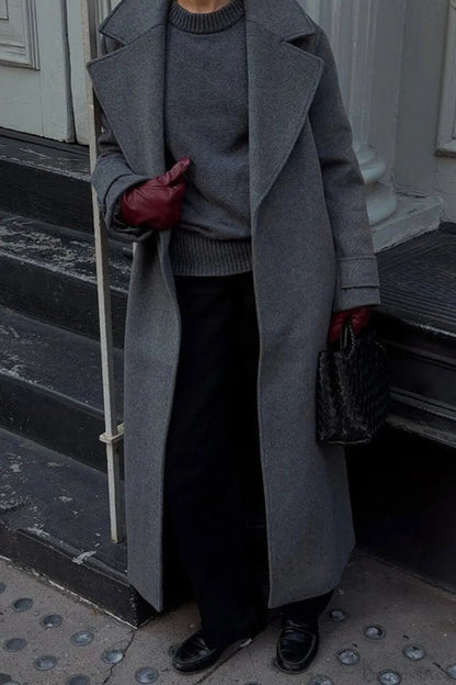 Wool Blend Notched Collar Oversized Overcoat