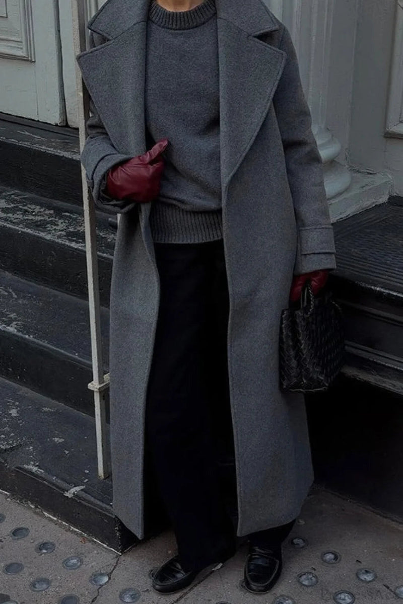 Wool Blend Notched Collar Oversized Overcoat