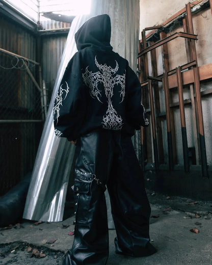 Y2k Graphic Gothic Zipper Hooded Sweatshirt