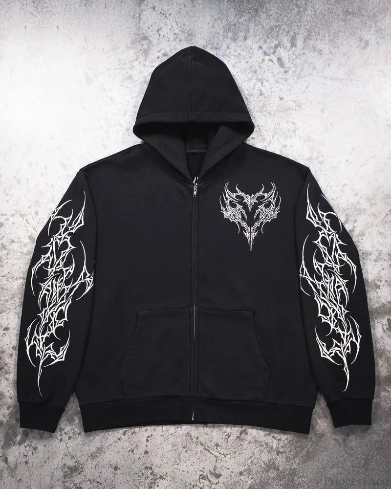 Y2k Graphic Gothic Zipper Hooded Sweatshirt