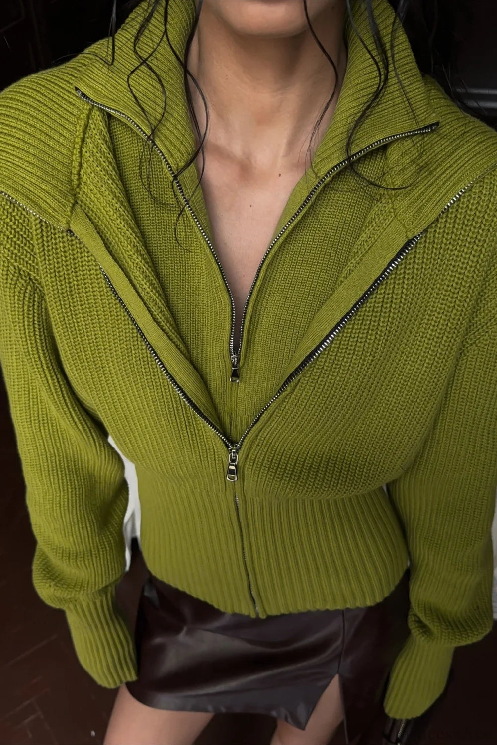 Vintagetwo-in-one Wide Lapel Zipper Sweater