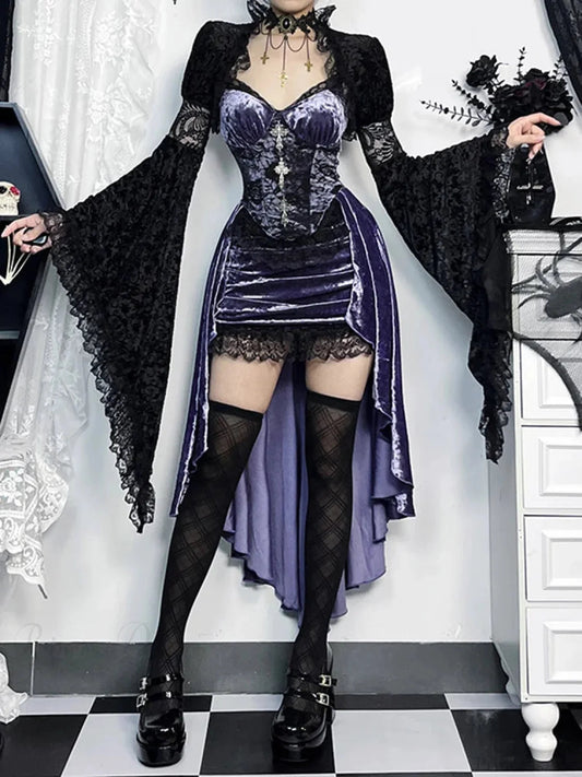Violet Lace Cross Bodice Midi Dress