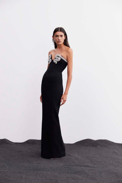 Virginia Crystal Embellished Strapless Polyester Maxi Dress