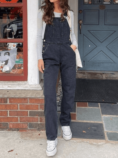 Black Washed Straight Leg Denim Overall