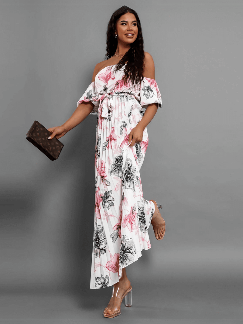Rosalie Off the Shoulder Plisse Maxi Dress - White