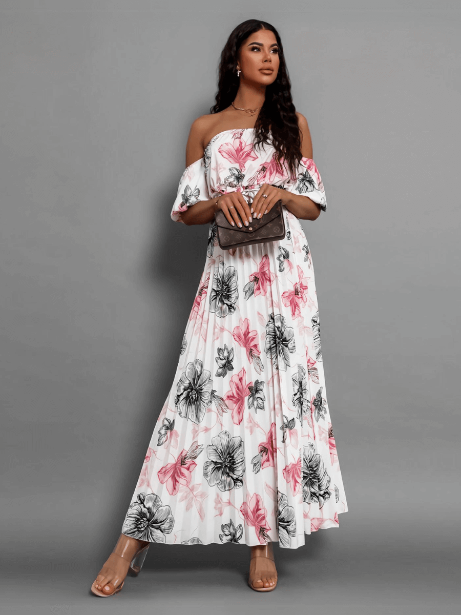 Rosalie Off the Shoulder Plisse Maxi Dress - White