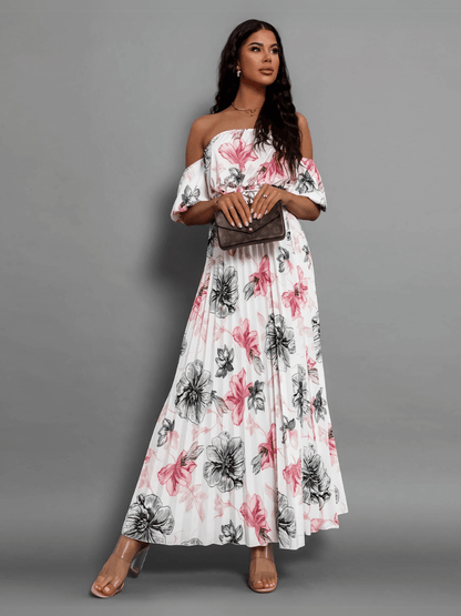 Rosalie Off the Shoulder Plisse Maxi Dress - White