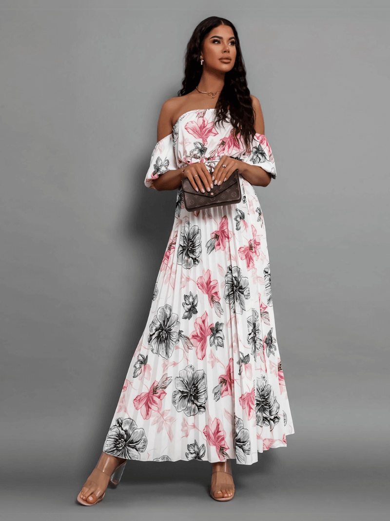 Rosalie Off the Shoulder Plisse Maxi Dress - White