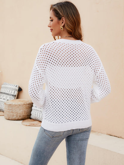 Izzy Crochet Knit Pullover Sweater - White