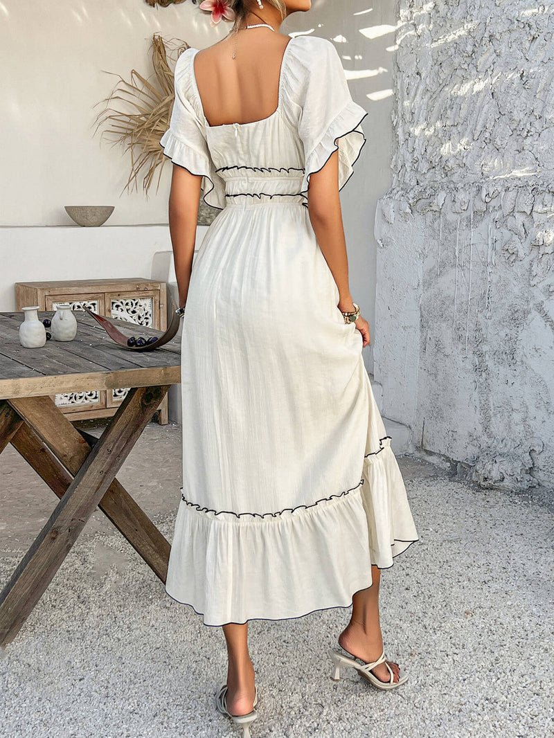 Aubrianna Ruched Contrast Trim Maxi Dress - White