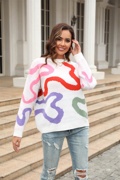 Snle Up Textured Swirl Knit Sweater - White
