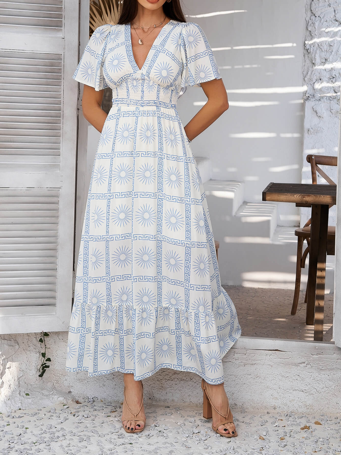 Tropical Drift Abstract Maxi Dress - White