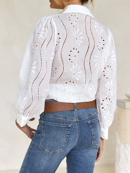 Miley Perforated Long Sleeve Blouse - White