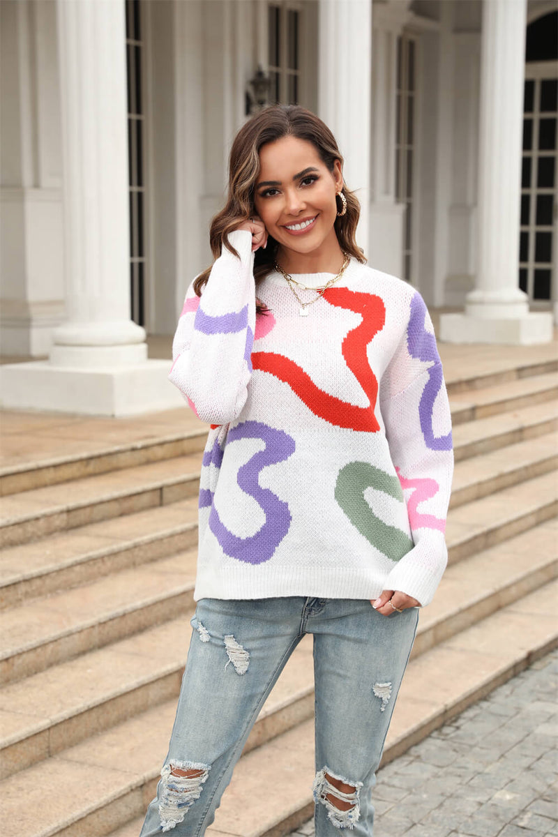 Snle Up Textured Swirl Knit Sweater - White