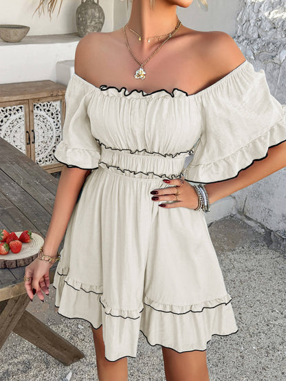 Pure Essence Smocked Babydoll Mini Dress - White