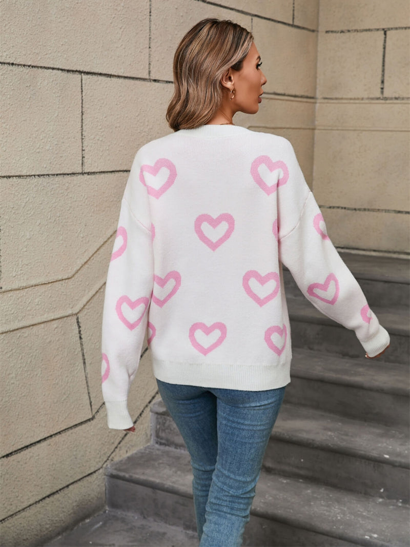 Open to Love Heart Prints Knit Sweater - White