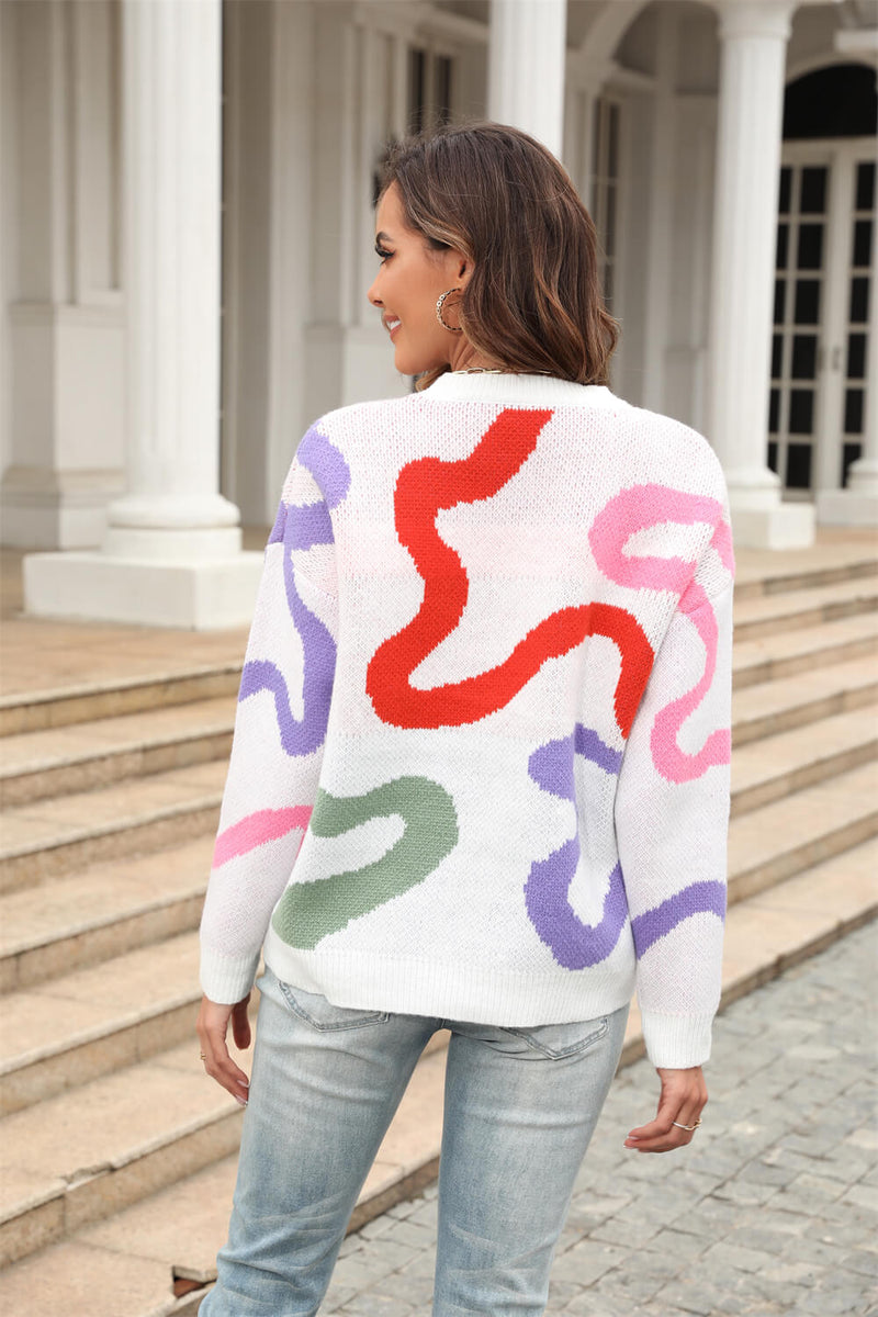 Snle Up Textured Swirl Knit Sweater - White
