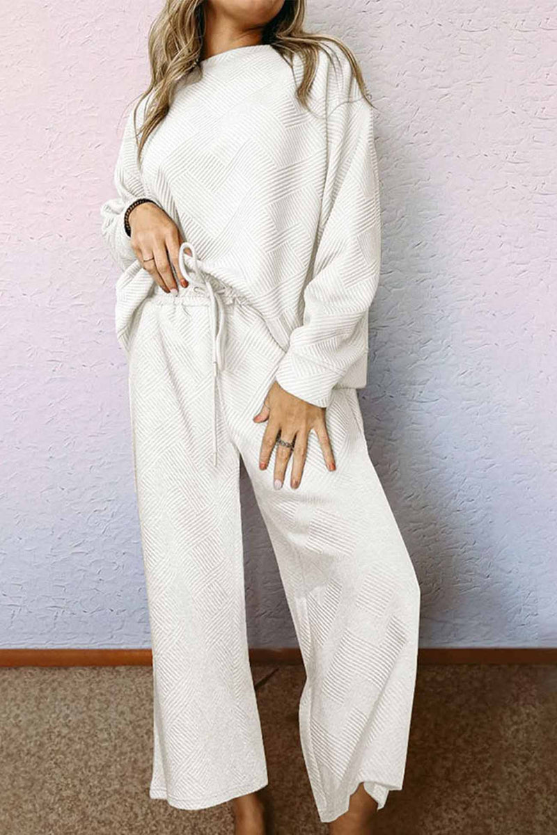 Color Long Sleeve Long Pant Textured Set
