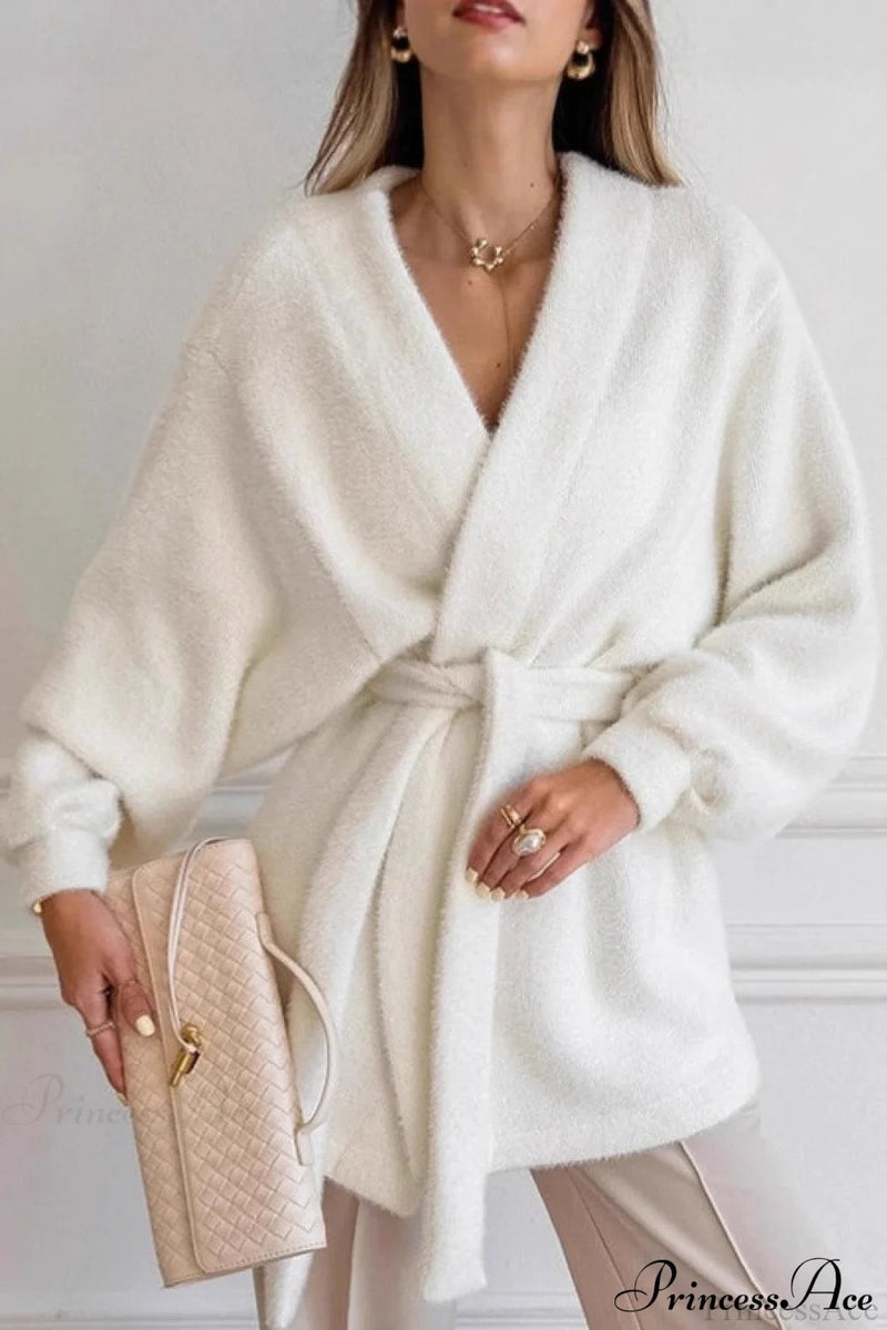 White Faux Fur Thickened Midi Coat
